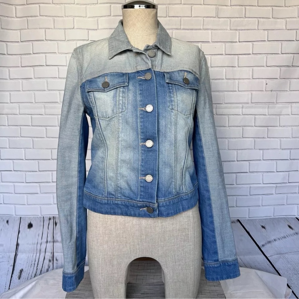 PAIGE Rowan Classic Soft Denim Medium Wash Blue Ombre Trucker Jacket Grunge Sz S